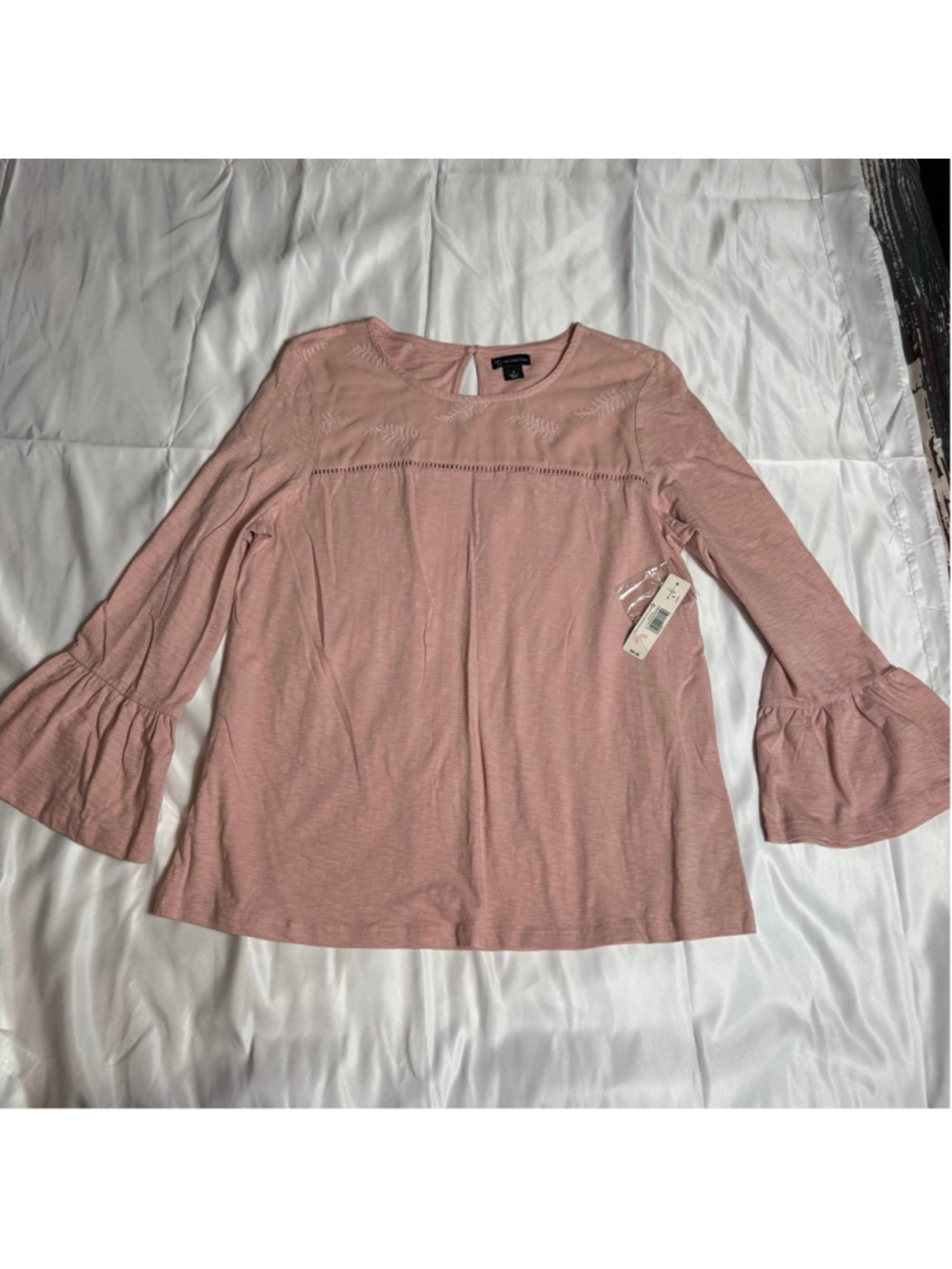 Women's New Directions Pink Long Sleeve Tee with Bell Sleeves - Size S